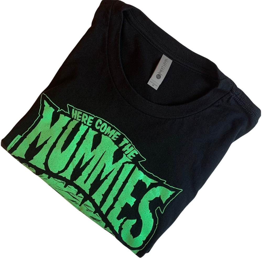 Here Come The Mummies Band T-Shirt Mens Medium Black Neon Green Graphic‎ Tee